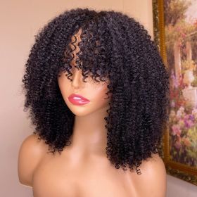 Kinky Curly Human Hair Wigs With Bangs (Option: 180Density-24inch)